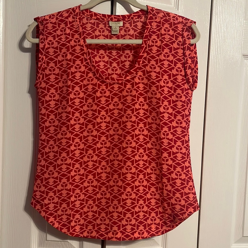 J Crew sleeveless red and pink scoop geometric shirt size 00 Petite NWOT